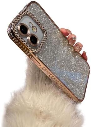 Fycyko for iPhone 12 Case Women Girly Glitter Bling Diamond Rhinestones Phone Case Cute Luxury Pretty Plating Sparkle Shiny Shockproof Protective Design for iPhone 12 -Gold