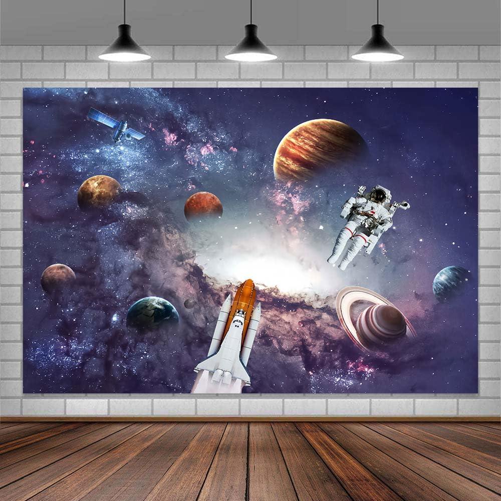 10X8ft Space Photo Backdrop Spaceship Photography Background for Baby Kids, Outer Space Galaxy Themed Astronaut Birthday Party Backdrops Photo Booth Prop Decorations Wall Decor Tablecloth (Blue)
