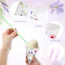 2 x Willinglong 50 Sets Wildflower Snow Cone Cups and Straws 6 oz Vintage Flower Shaved Ice Cream Cups for Slush Shaved Ice Cream Water Cooler Disposable Paper Funnel for Bridal Baby Shower Birthday Party