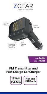 ZGear FM Transmitter and Fast Charger Car Charger - Black