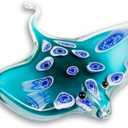 Crystal Devil Fish Figurine Hand Blown Glass Manta Ray Statue Collectibles Ocean Art Sea Animal Home Table Decor Gift Green 4.7''