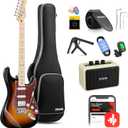 Donner Electric Guitar, DST-152S 39" Electric Guitar Kit HSS Pickup Coil Split, Guitar Starter Pack for Adult Beginners with Amp, Bag, Accessories, Sunburst
