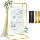 Wedding Sign Holder, Adjustable Welcome to Our Wedding Sign Stand with Leather Sign Hanging Straps, Sign Rack,Heavy Duty Easel Stand for Sign, Wedding Seating Chart Stand, Easel for Display,Gold