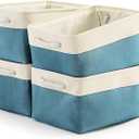 3Packs Closet Storage Bins, Extra Large Canvas Cloth Storage Bins Shelf Fabric Storage Basket with Drawstring Closure Collapsible Organizing Baskets for Playroom Yarn Towels Dog Cats Baby Toys (BLUE)