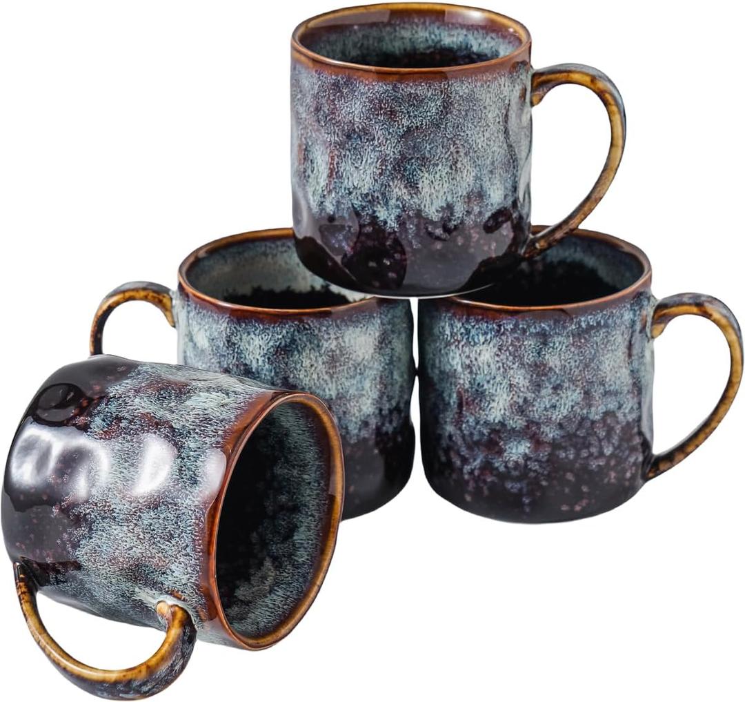 Ceramic Coffee Mugs - 12 Ounces Ceramic Mugs - Tea Cups with Handle - Funny Cappuccino Cups - Dishwasher Safe, Set of 4 (Speckled Black Purple)