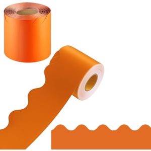 69 Feet Bulletin Board Borders, Pure Orange Scalloped Rolled Border Trim Board Border with Wavy Line Design Decoration for School, Classroom & Offices (Orange)