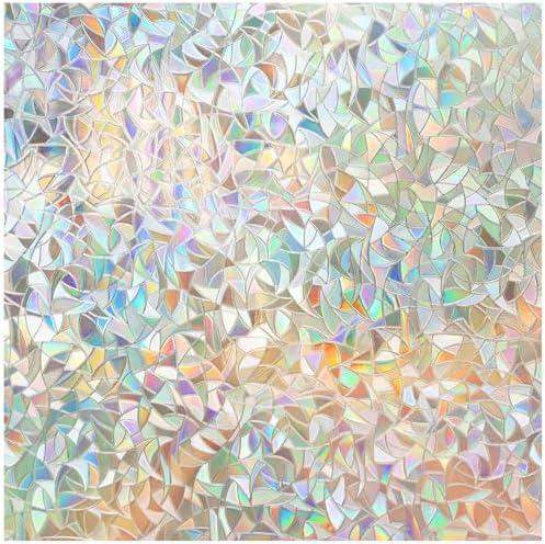 DOWELL Window Privacy Film, Rainbow Window Film, Decorative Stained Glass Clings, Static Cling Door Sticker, Non-Adhesive 3D Decals for Home UV Protection, 17.5 x 78.7 inches