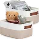 DULLEMELO Collapsible Fabric Storage Bins - Set of 2, 11.8x7.9x5.1 Inch, White & Khaki
