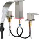 Brushed Nickel Bathroom Sink Faucet 3 Hole, Widespread Vanity faucets with LED Waterfall Modern 3 Hole Faucet for Bathroom Sink pop-up Drain Touch on 2 Handle (Brushed Nickel)