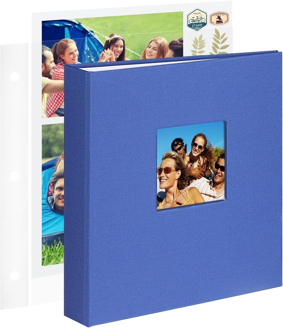 1DOT2 8.5x11 Inch Large 3 Ring DIY Scrapbook Photo Album with 30 Plastic Sleeves 60 Pages Blank Scrapbooks, 8.5 x 11 Scrap Book Albums for Baby Travel Wedding Graduation kids (Blue)