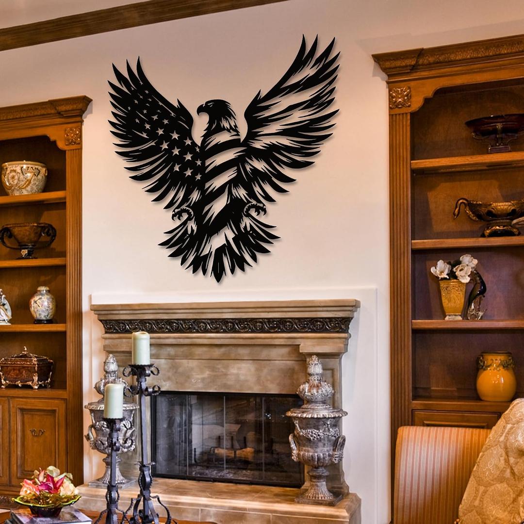Metal Eagle American Flag Wall Decor Intricate Design with Stars And Stripes,Patriotic American Bald Eagle Metal Wall Art,Patriotic Gift for 4th of July And Independence Day Decor(23.6 * 23.3 inches)