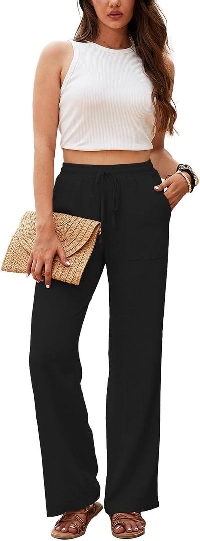Beautiful Nomad Women's Linen Pants High Waisted Straight Pant Casual Flowy Wide Leg Drawstring Trousers with Pockets XXL