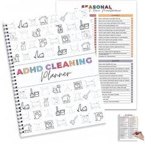 PGJ ADHD Cleaning Planner for Adults  Undated Daily, Weekly & Monthly Cleaning Schedule & Checklist  Household Chores Organizer Notebook for Home Management, Routine Tracking Family Cleaning Tasks