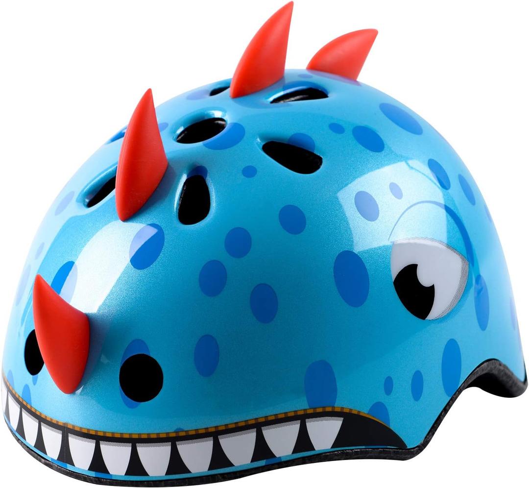 Toddler Kids Bike Helmet, Adjustable and Multi-Sport, for Ages 1-2-3-5-8-14 Years Child Infant Boys Girls (Blue dinosaur) S