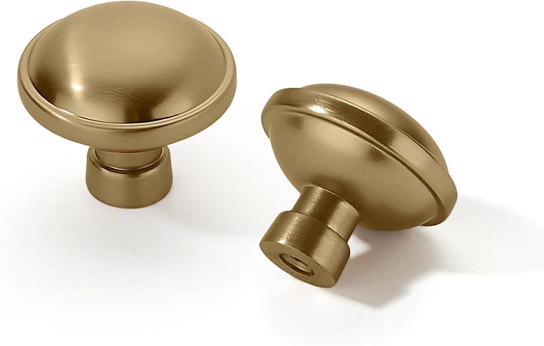 Khtumeware 6 Pack 1-1/4 inch Brushed Brass Cabinet Knobs - Brushed Gold Drawer Pulls for Kitchen & Dresser Drawers
