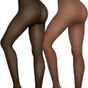Fleece Lined Tights Sheer Women - Fake Translucent Warm Pantyhose Leggings Sheer Thick Tights for Winter (Medium, Invisible One Line Crotch-black+brown)