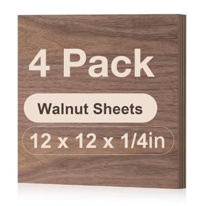 4 Pack Walnut Plywood Sheets, 12 x 12 x 1/4 Inch, 6mm Plywood for Laser Cutting, Thin Unfinished Wood Sheets for Architectural Models, Wood Burning and DIY Crafts