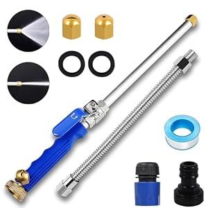 High Pressure Power Washer Wand, Watering Sprayer Cleaning Tool, Upgraded Hydro Jet Water Hose Nozzle with 2 Different Nozzles, Quick Connect Flexible Wand Lance for Gutter Patio Car Pet Window - Blue