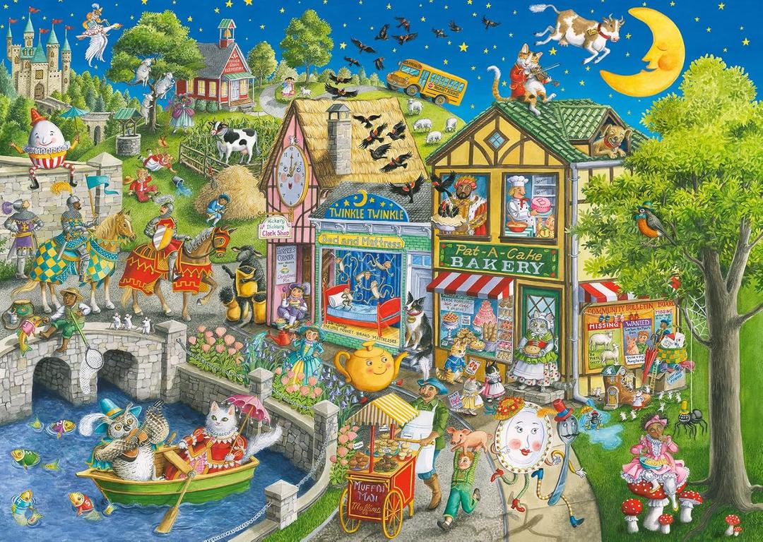 Ravensburger Mother Gooseville 1000Piece Jigsaw Puzzle | Premium Linen-Structured Paper | Enchanting Nursery Rhyme Scenes by Ingrid Slyder | Eco-Conscious Construction