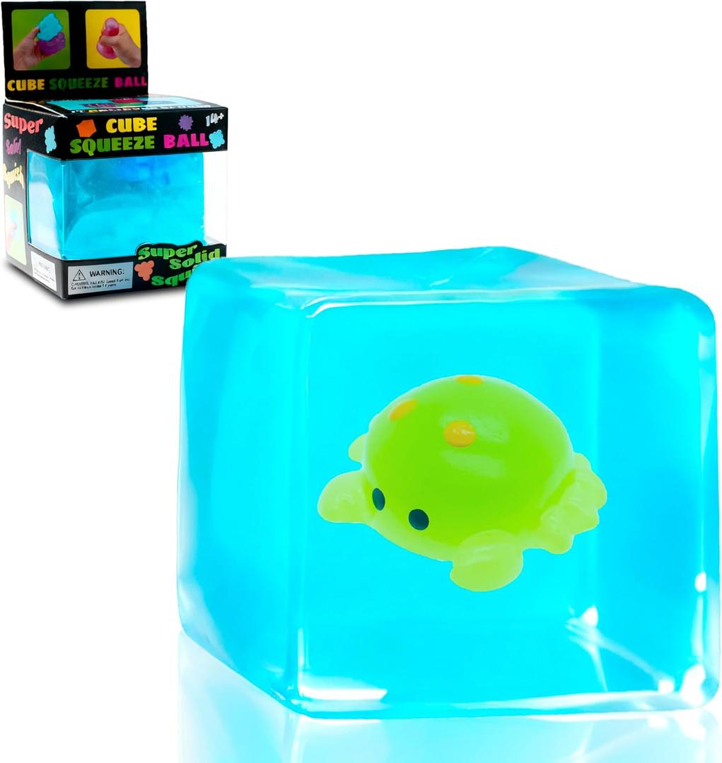 Fidget Squishy Stress Cube Toys, Glow in The Dark with Cute Crab, Stress Relief Toy for Kids & Adults Holiday Presents, Gifts for Halloween and Christmas