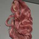 Pink Wig - Long Pink Wavy Wigs for Women Middle Part Pastel Pink 26 inch Natural Curly Synthetic Wig Heat Resistant Fiber Wigs for Daily Party Use