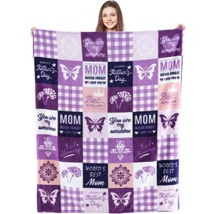 SOCHOW Giftable Throw Blanket for Mom, Super Soft and Cozy Gift for Birthday, Mother's Day from Daughter Son, Best Mom Ever Present Blanket, 50 x 60 inches, Purple