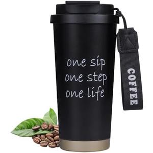 ZaoanHom Insulated Coffee Mug with Ceramic Coating, 18 oz Ceramic Lined Travel Coffee Mug with Leakproof Lid, Double Wall Stainless Steel Hot ＆ Cold Drinking Cup for Office Camping Travel, Black