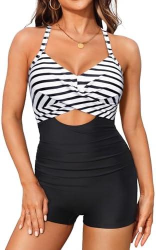 Talisea Women's One Piece Swimsuit with Shorts Boyshorts Boyleg 2025 Cutout Bathing Suit Criss Cross Swimwear, Large
