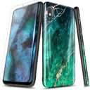 Compatible with Samsung Galaxy A50 Phone Case, Marble Green | with Tempered Glass Screen Protector | Ultra Slim Thin Glossy Stylish Protective Cover