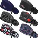 Honoson 6 Pcs Scrub Caps for Women with Buttons, Adjustable Bouffant Surgical Caps with Ponytail Holder, Cotton Nurse Hats (Heart Color)