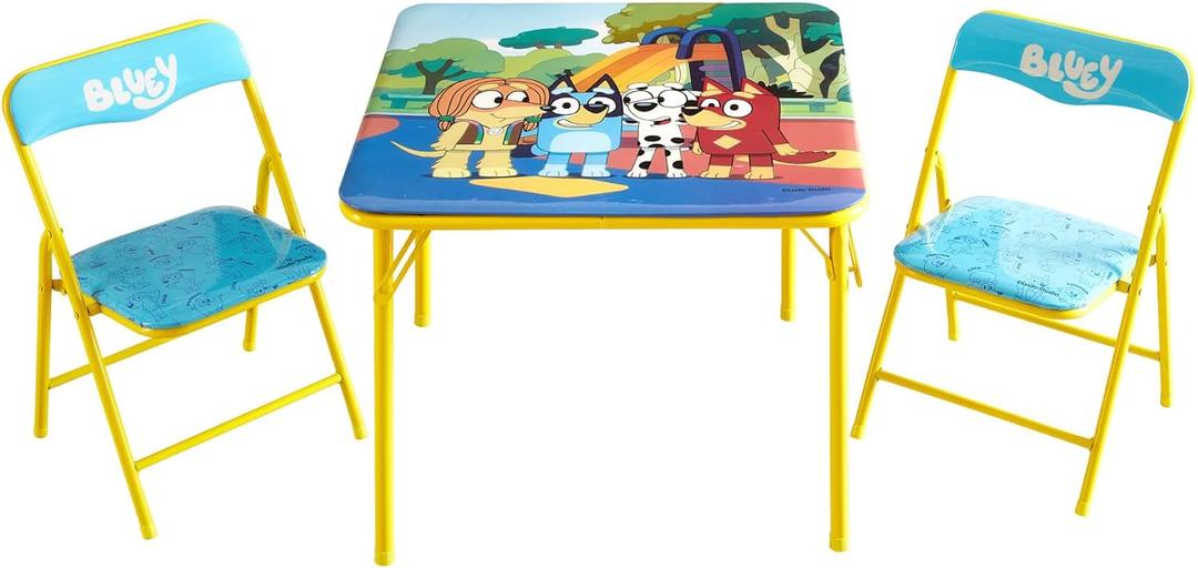 Bluey Kids Table and Chair Set, 3 Piece Folding Activity Set with Square Table & 2 Chairs,Furniture for Playroom, Crafting, Ages 3+, Onesize