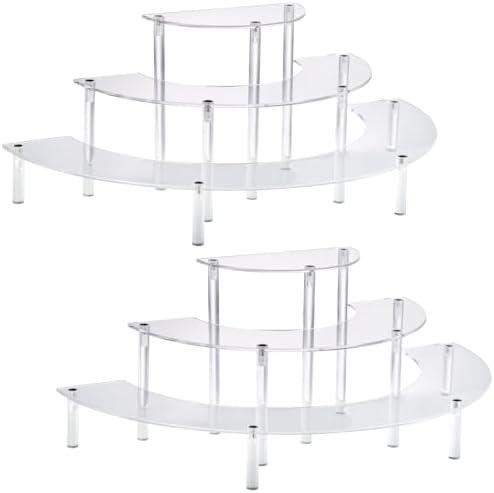 2PACKS Acrylic Display Risers, 3 Tier Clear Cupcake Stand Risers, Perfume Stand Organizer, Half Moon Dessert Stand, HENABLE Shelf Risers for Display Stands for Food, Amiibo Funko POP Figure (2half)
