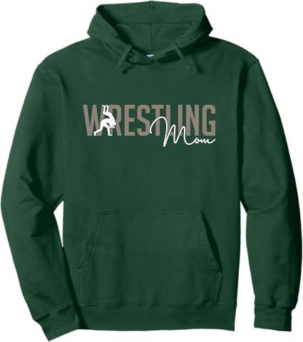 Wrestling Mom Style Cool Wrestler Mother With Saying On Back Pullover Hoodie (Dark Green, Medium)