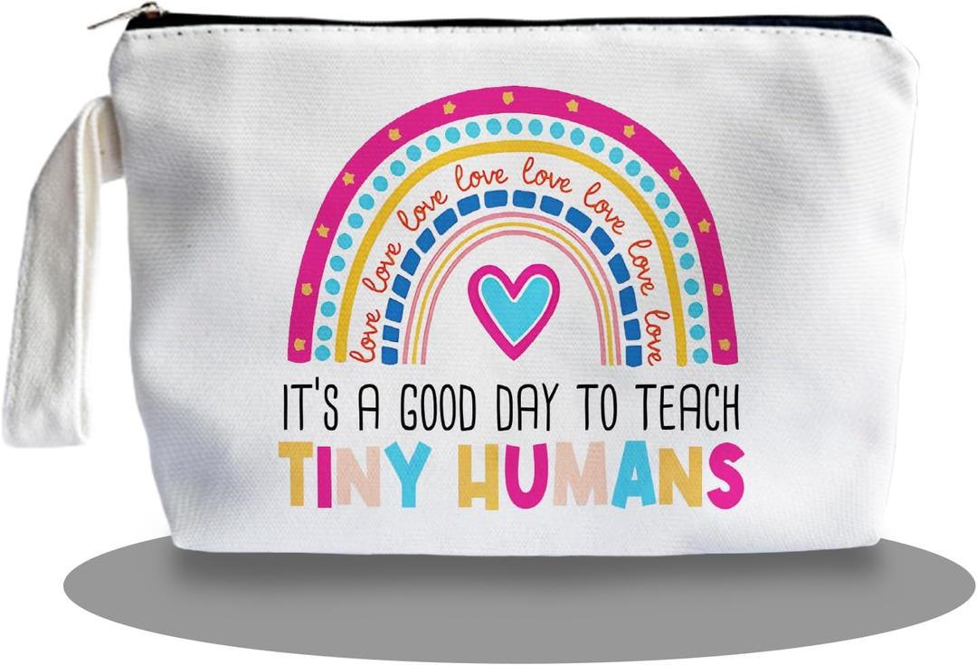 Teacher Survival Kit Makeup Bag - Best Teacher Gifts Cosmetic Bag, 'it's a Good Day to Teach' Tiny Humans, Canvas Zipper Makeup Bag