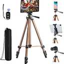 IPad Tripod Stand Universal Tablet Phone Mount Holder 51in Lightweight with Bluetooth Remote for iPad Pro 12.9 11 10.5,iPad Air Mini,Surface Tab,Galaxy Tab and 3.5 to 13.5in iPhone Tablet - Champagne