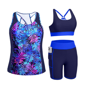 Tempt Me Women 3 Piece Tankini Swimsuits - Athletic Bathing Suits Swim Tank Top with Boy Shorts and Bra Modest Swimwear 2026 M