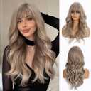 Esmee Blonde Ash Gray Long Wigs Heat Resistant Synthetic Cosplay Wavy Wigs with Bangs for Women