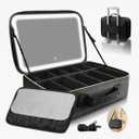 Upgraded Large Travel Makeup Bag with LED Mirror, 15” Professional Makeup Case with 3 Color Modes Dimming Lighted Mirror, Light up Cosmetic Make up Organizer with PU Leather Cover, Adjustable Dividers