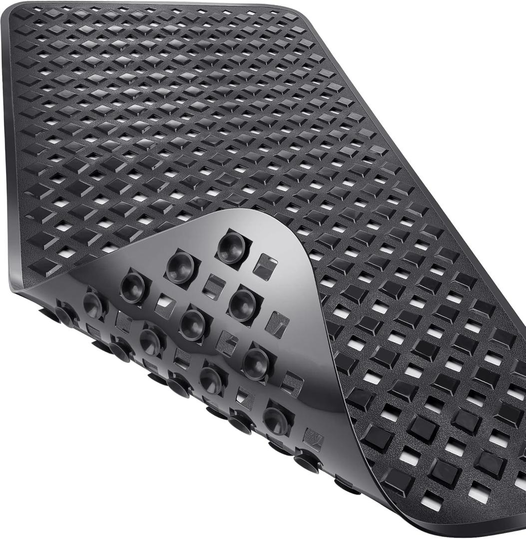 Yimobra Original Bath Shower Mat for Tub, Non Slip Bathtub Mats with Drain Holes, Suction Cups, Machine Washable, BPA, Latex, Phthalate Free, 34.5 x 15.5 Inches, Black