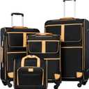 Coolife Luggage 4 Piece Set Suitcase Expandable TSA lock spinner softshell (Black)