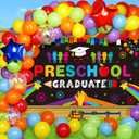 Oudain Kindergarten 2025 Graduation Party Decorations Kit Includes Preschool Graduation Backdrop and Balloon Garland for 2025 Pre Elementary Celebration Decoration Party Supplies(Black)