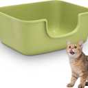 Large Cat Litter Box with High Sides, Open Kitty Litter Boxes Anti-Splashing for Indoor Cat Low Entry Cat Litter Pan for Small and Elderly Cats, Tool-Free Assembly(19.7 * 15.76 * 8.67 Green)