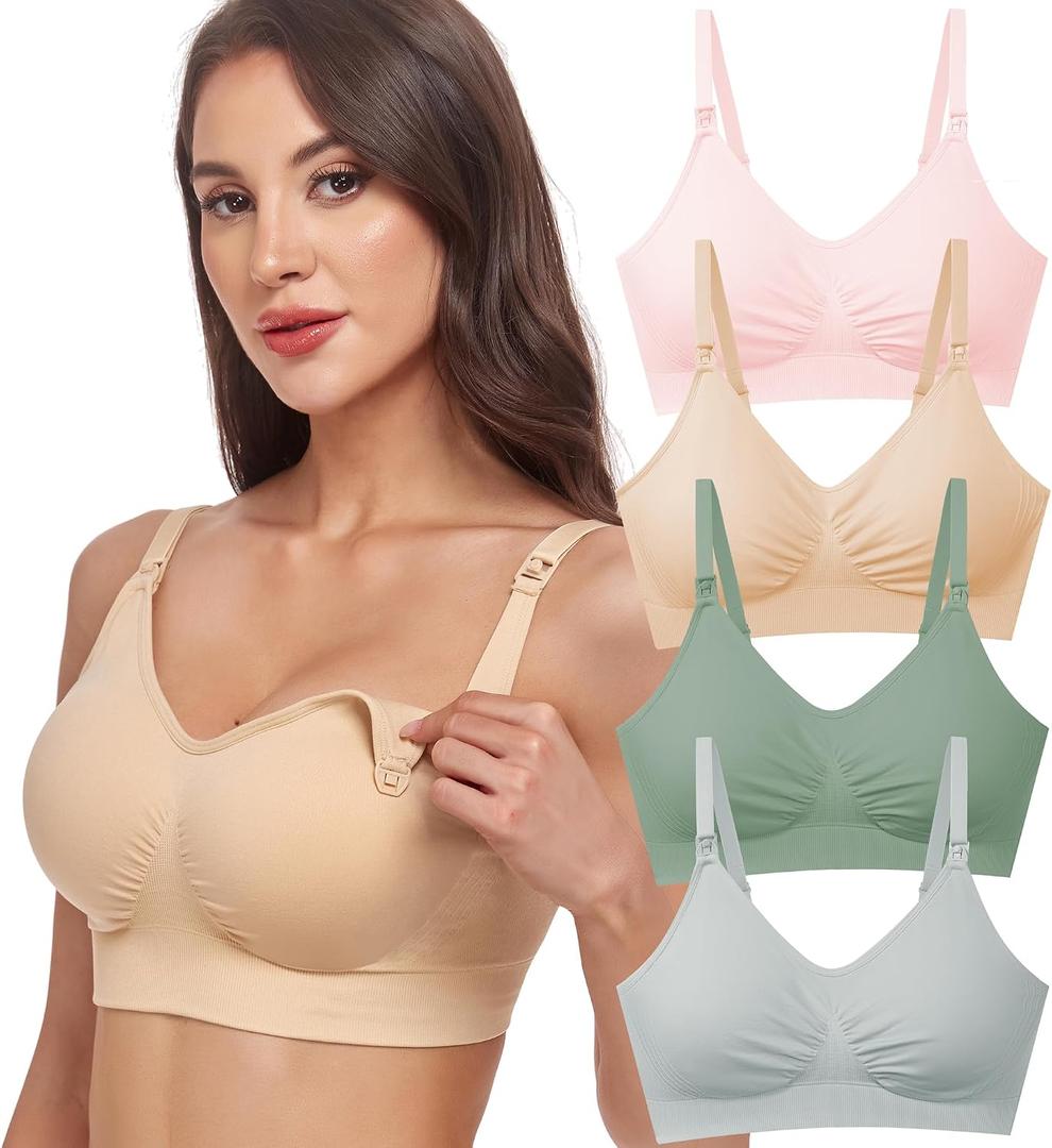 GXXGE 4Pack Nursing Bras for Breastfeeding Maternity Bra Comfort Seamless Pregnancy Sleep Bralette XXL