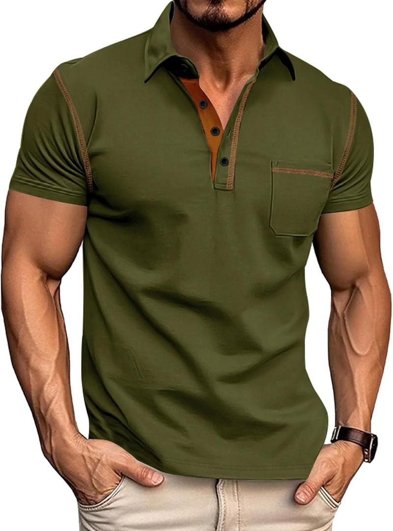 Men's Polo Shirts Short Sleeve Golf Polo T Shirt Lightweight Casual Button Down Shirts Summer Collared with Pocket (Green)