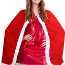 Blulu Christmas Cloak Santa Claus Cloak Velvet Hooded Cape Costume for Women (Medium, Red)