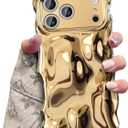 UEEBAI Ripple Case for iPhone 17 Pro Max, Cute Silver Cover Wave Shape for iPhone Case Pretty Aesthetic 3D Phone Cover, Water Ripple Shell 3D Chrome Design for Women and Girl, Gold