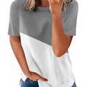 Biucly Women's Short Sleeve Crewneck Shirts Loose Casual Tee T-Shirt (2XL, A1 Grey)