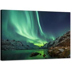 YIOZHAOFH Northern Lights Wall Art for Living Room Framed Alaska Picture Wall Decor Nature Canvas Print 16X24 Posters Scenery Framed Artwork for Home Office