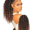 Isaic Ponytail Extension 16 Inch Long Wavy Curly Ponytails Drawstring Ponytail for Black Women Mix Brown with Deep Orange Pony Tails Hair Extensions Synthetic Hairpiece for Daily Use