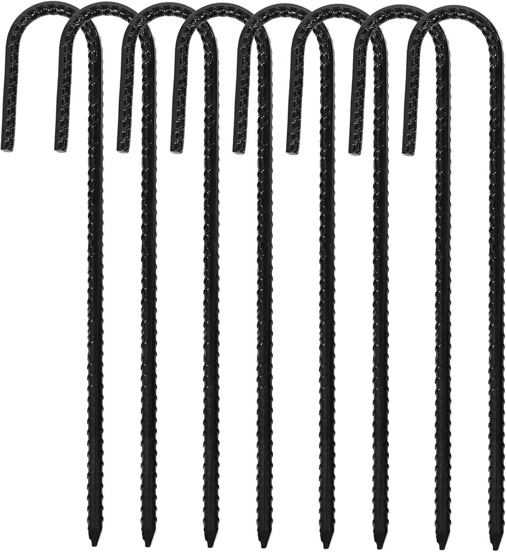 ERYTLLY 12In Rebar Stakes J Hook Heavy Duty Galvanized Metal Stakes for Ground Barrel Soil Tent Swing Set Anchors Fence Stakes Curved Steel Plant Support Garden Stakes with Hooks12in 8pk